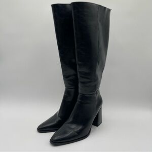 JustFab Black Knee High Block Heeled Boots Square Toe Tall Side Zipper Women’s 8